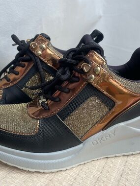 DKNY Black and Gold Platform Sneakers